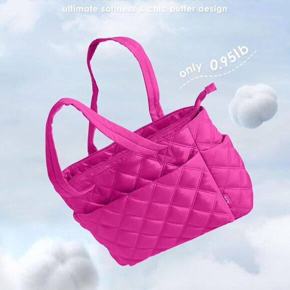 Women Puffer Tote Bag Lightweight Quilted Shoulder Travel Work Accessory - Picture 5 of 6